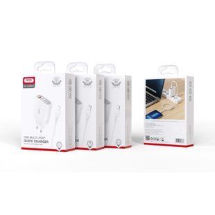 Мережевий зарядний пристрій XO L100 4USB із швидкою зарядкою 1USB QC3.0 + 3USB 2.4A та кабелем micro, Білий 77714219 фото