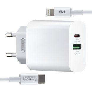 Мережевий зарядний пристрій XO L65 2.4A з двома USB портами та кабелем micro, Білий 77714249 фото