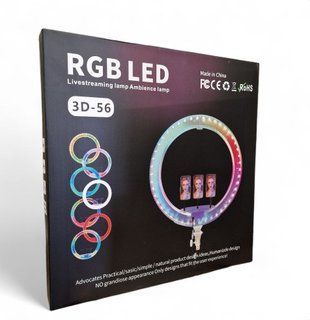 Кільцева світлодіодна RGB Led Лампа 56 см 3D-56 із затискачем для телефону та пультом, Стандарт 77714799 фото