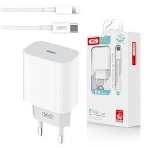 Сетевое зарядное устройство XO L90B PD20W с подсветкой для дома и кабелем Type-C, Белый 77714455 фото