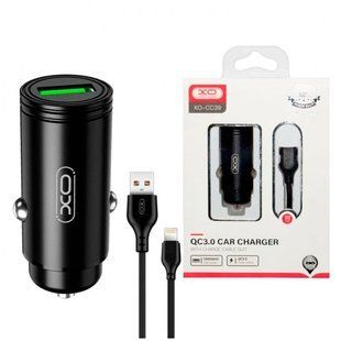 Автомобильное зарядное устройство XO CC39 QC3.0 18W с кабелем для Lightning, черный 77713855 фото