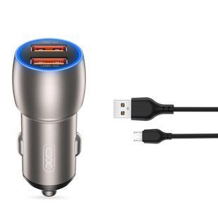 Автомобильное зарядное устройство XO CC52 с двумя USB портами QC3.0 36W и кабелем Micro USB, стандартное 77713850 фото