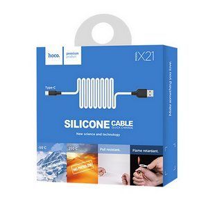 Зарядний кабель Hoco X21 Silicone для Type-C, чорно-білий 77714751 фото