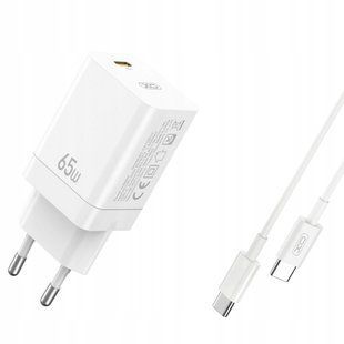 Мережевий зарядний пристрій XO CE10 1USB-C PD 65W із швидкою зарядкою та кабелем Type-C, Білий 77714212 фото