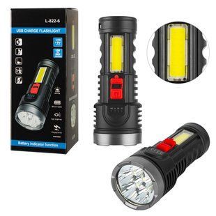 Ліхтар ручний L-822-6 LED із зарядкою від USB та бічним світлом COB 77713389 фото