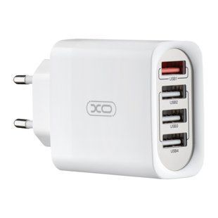 Мережевий зарядний пристрій XO L100 4USB із швидкою зарядкою 1USB QC3.0 + 3USB 2.4A та кабелем Lightning, Білий 77714432 фото